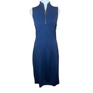 Ralph Lauren LRL Blue Sleeveless Dress Preppy Bodycon Tennis Nautical Shift Sz S